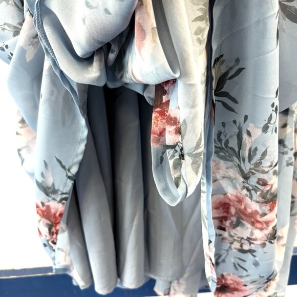 NWOT Womens Blue Floral Gown Dress Empire Waist Chiffon Size XL Crossover Front - Picture 7 of 12
